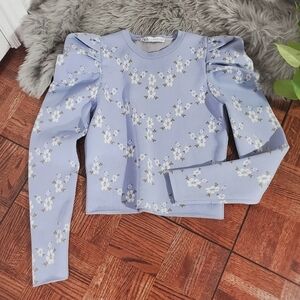 Rare ZARA Chic Frenchcore Retro Puff Shoulder Sweater With Floral Design